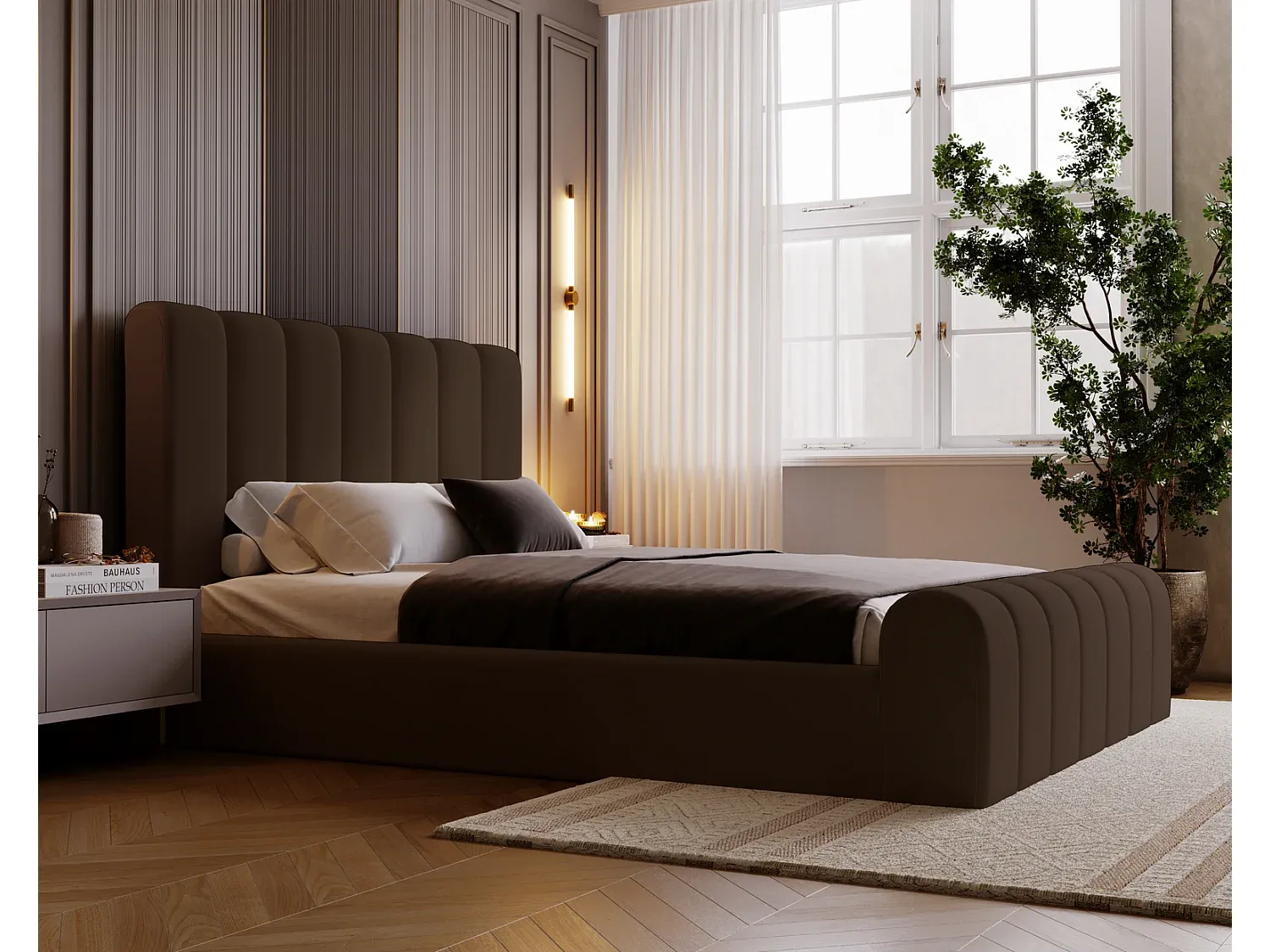 Polsterbett 140x200 mit Bettkasten und Lattenrost in Braun