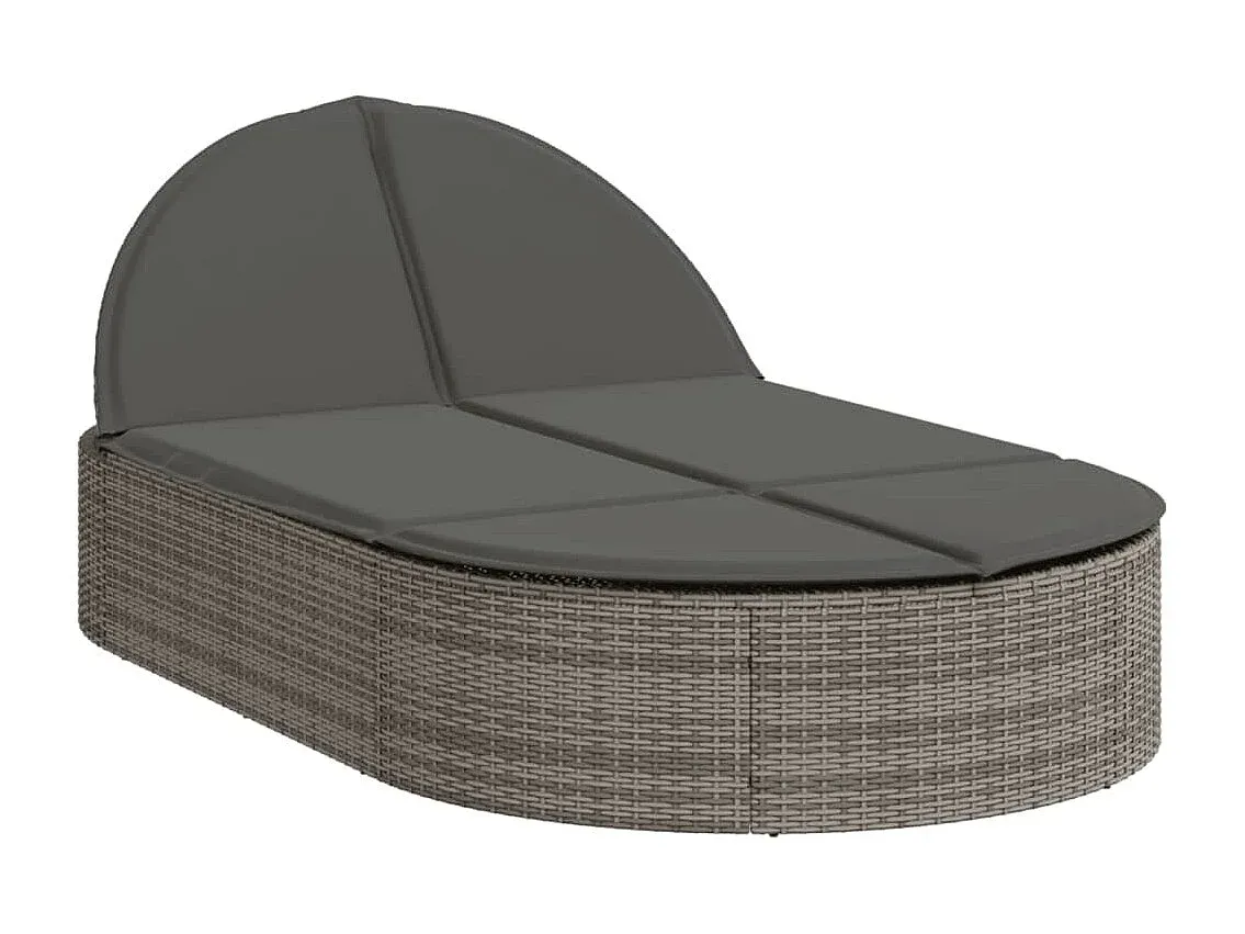 Geflochtene Sonnenliege in Grau mit Komfortkissen für draußen