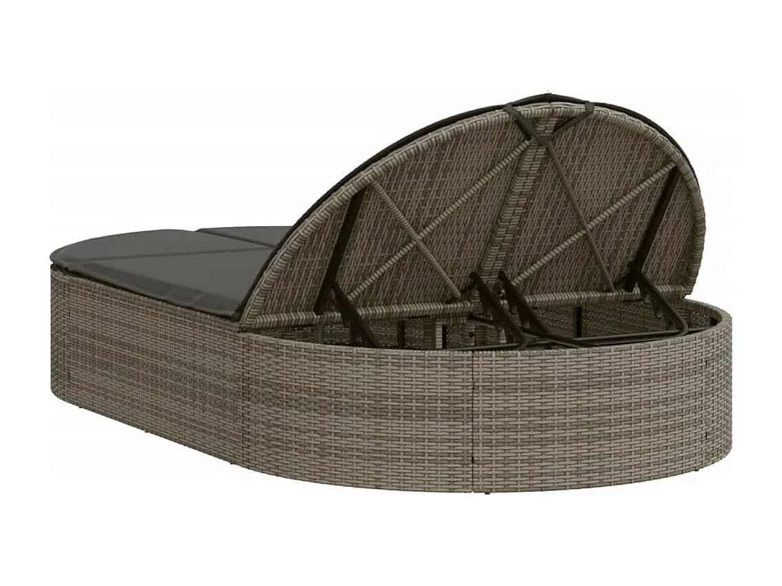 Geflochtene Sonnenliege in Grau mit Komfortkissen für draußen