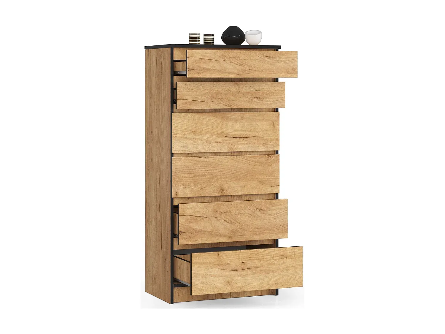 Kommode mit 6 Schubladen in Eicheoptik, 60x130x40 cm