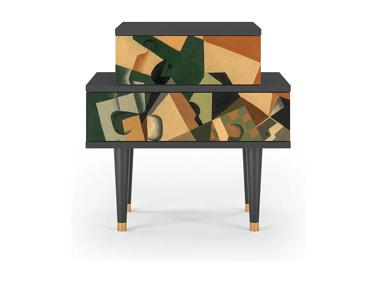 Moderner Nachttisch in Anthrazit mit Glasoberfläche