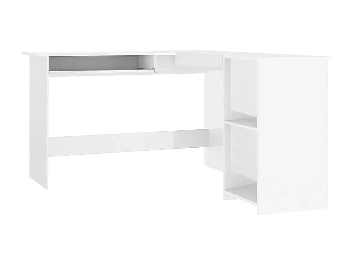 Moderner L-förmiger Eckschreibtisch in Weiß Hochglanz