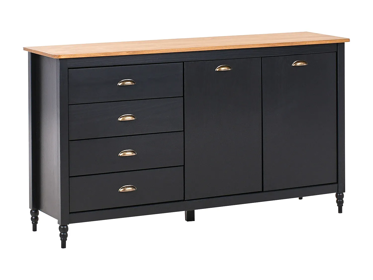 Modernes Sideboard mit Türen und Schubladen, schwarz/hellbraun