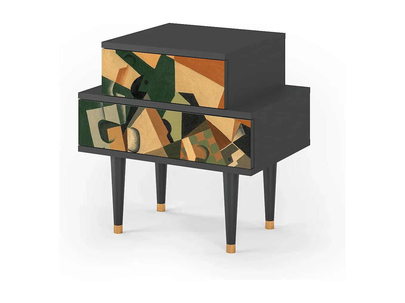 Moderner Nachttisch in Anthrazit mit Glasoberfläche