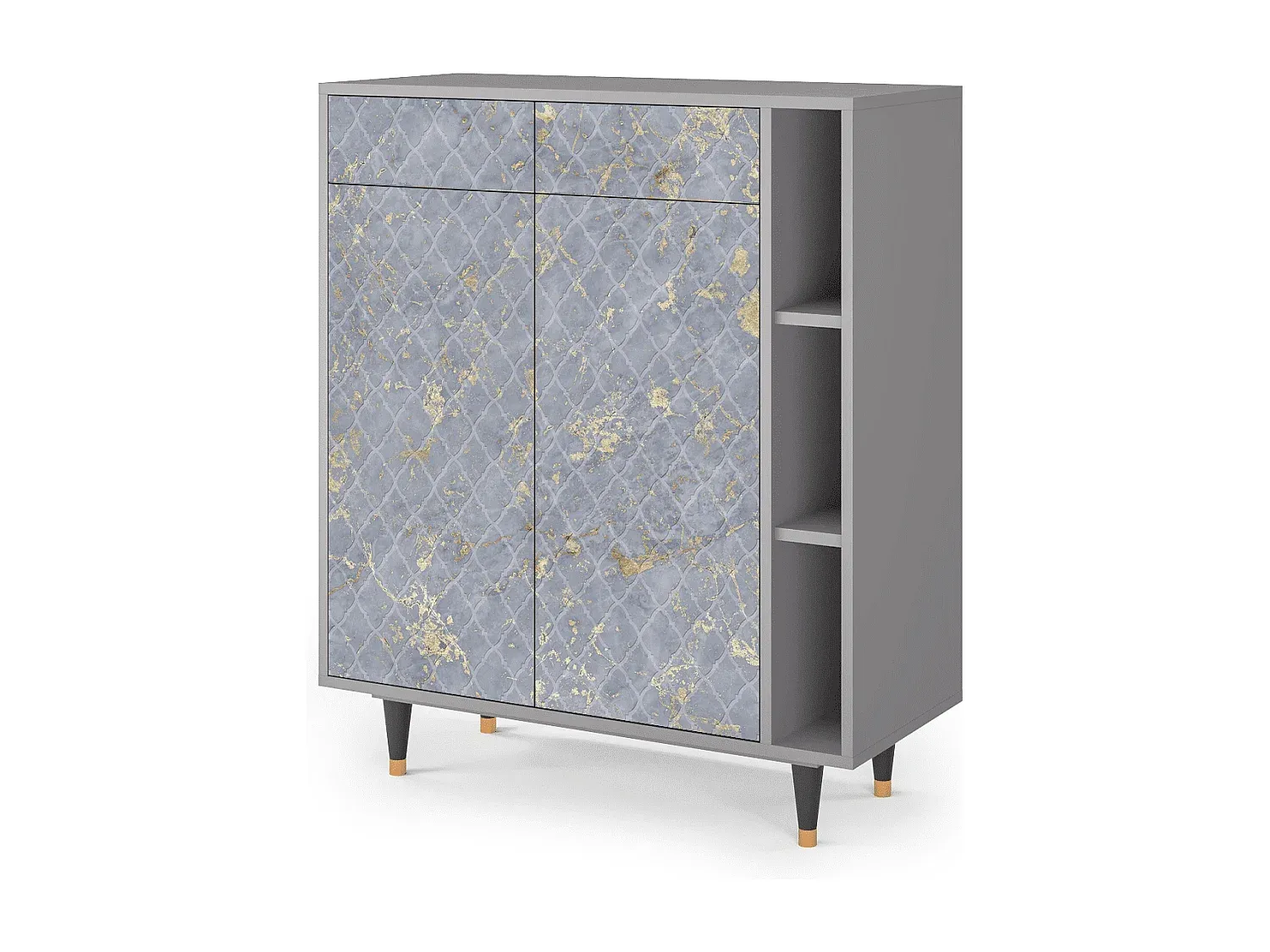 Elegantes Sideboard mit goldenem Rauchglas, grau