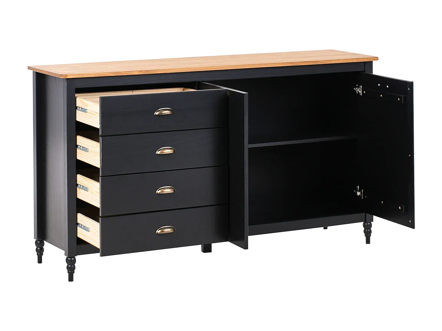 Modernes Sideboard mit Türen und Schubladen, schwarz/hellbraun