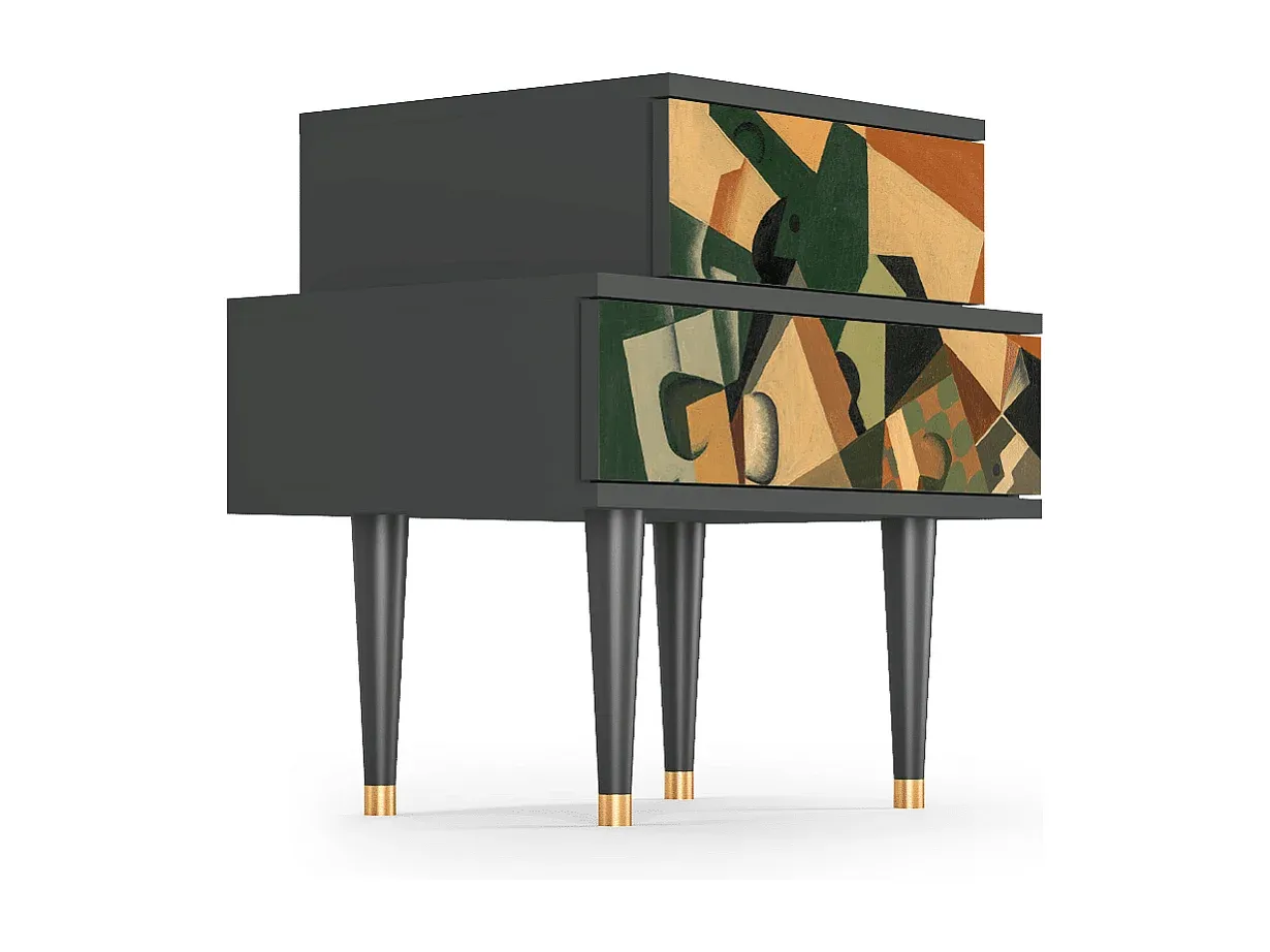 Moderner Nachttisch in Anthrazit mit Glasoberfläche