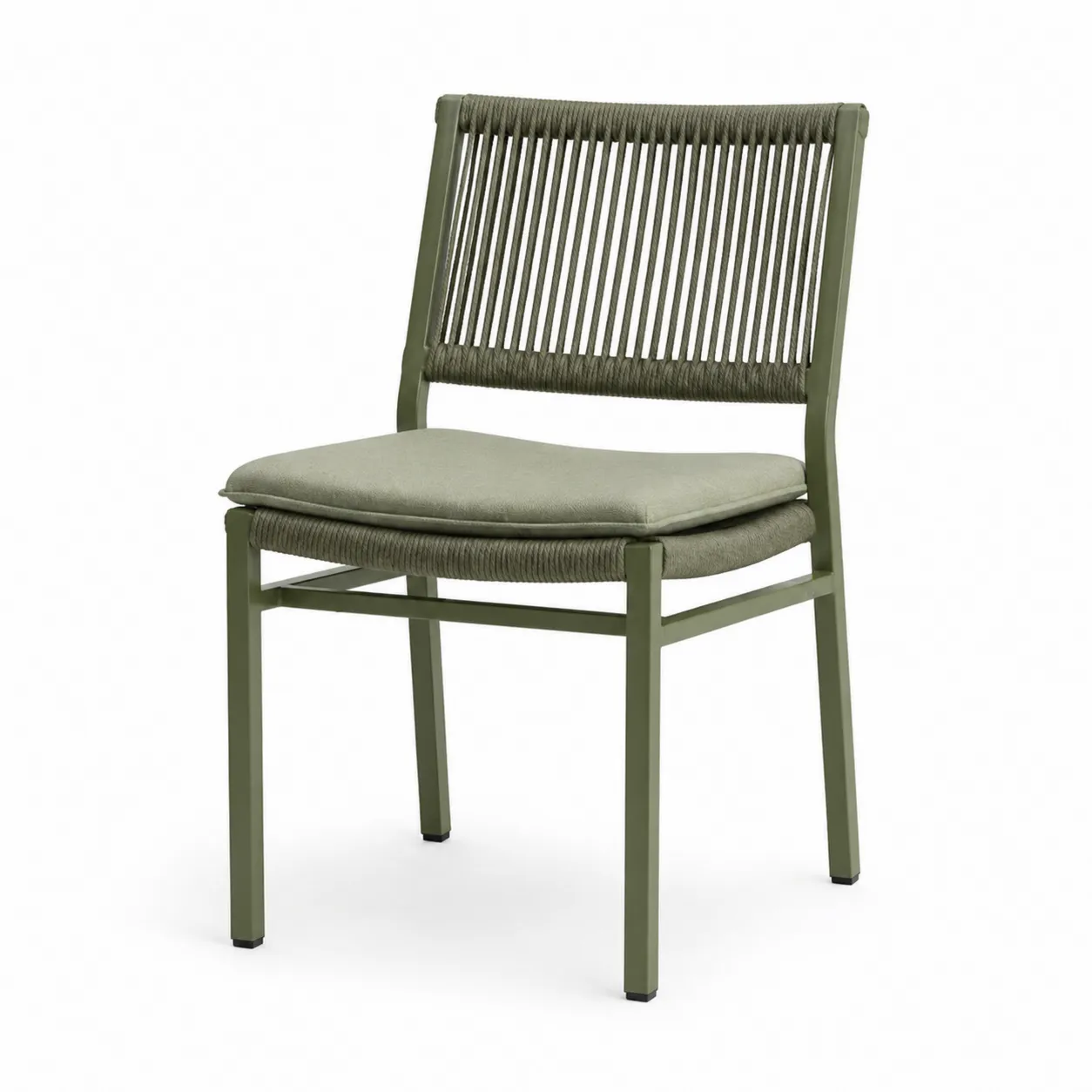 Chaise de jardin en aluminium avec dossier en corde et coussin