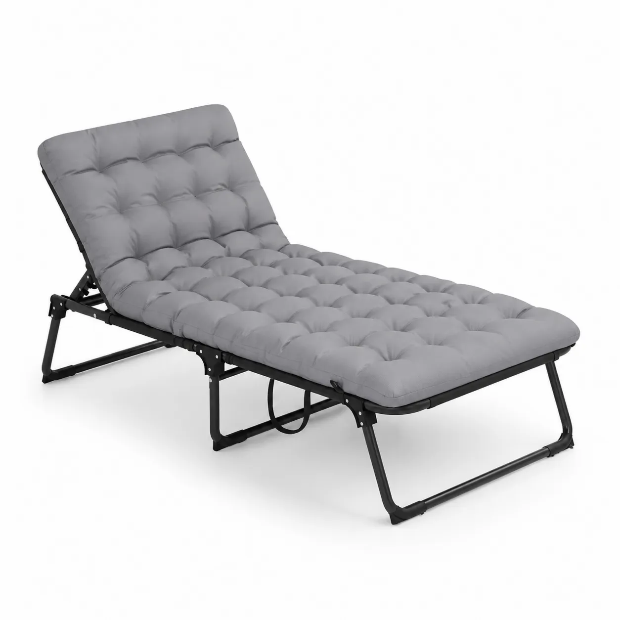 Chaise longue pliable en métal et tissu gris