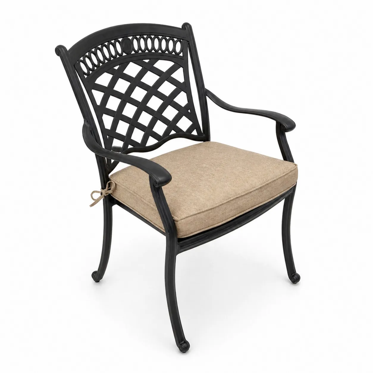 Chaise en aluminium avec coussin en tissu beige