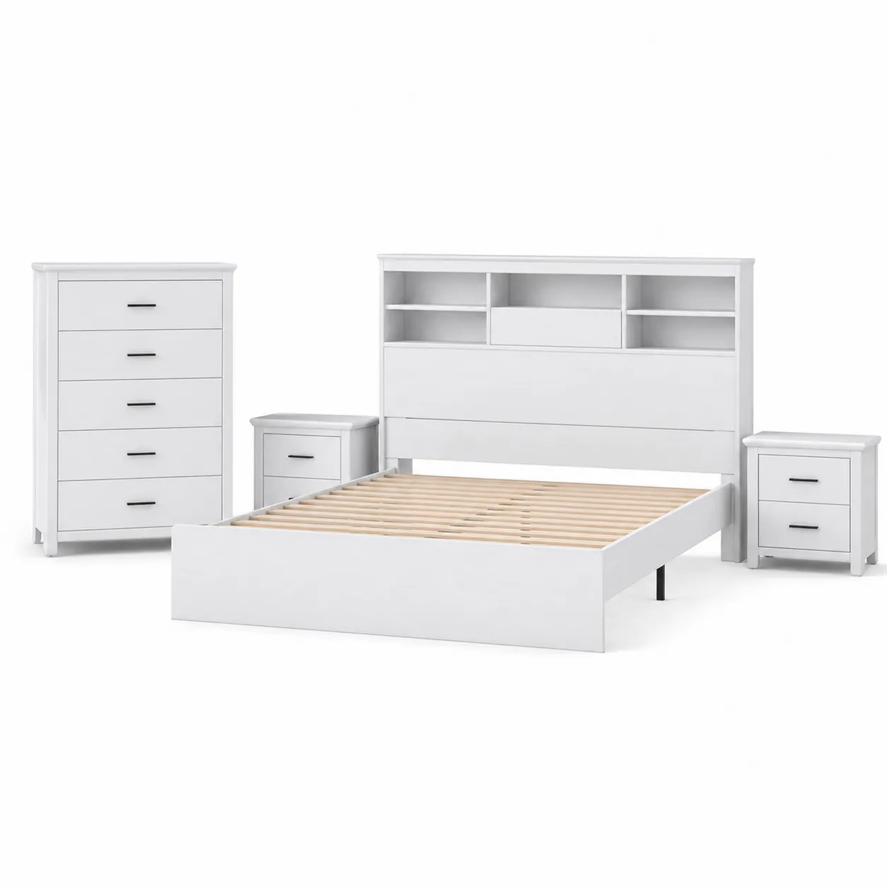 Ensemble de chambre à coucher 4 pièces blanc avec lit en bois 160x200 cm