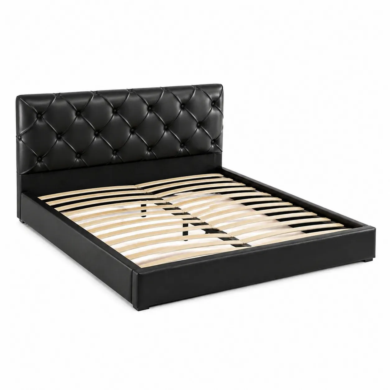 Lit double en cuir noir avec tête de lit capitonnée 140x190 cm