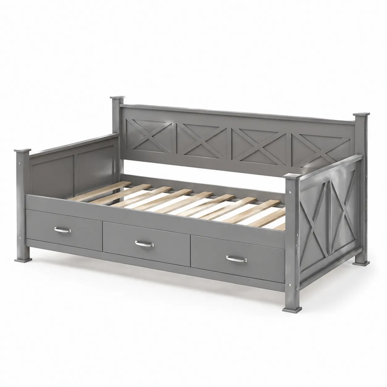 Lit de jour en bois avec tiroirs Gris