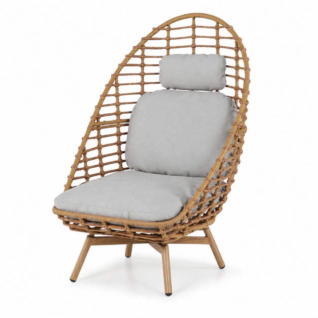 Fauteuil en Rotin avec Coussins en Polyester Gris