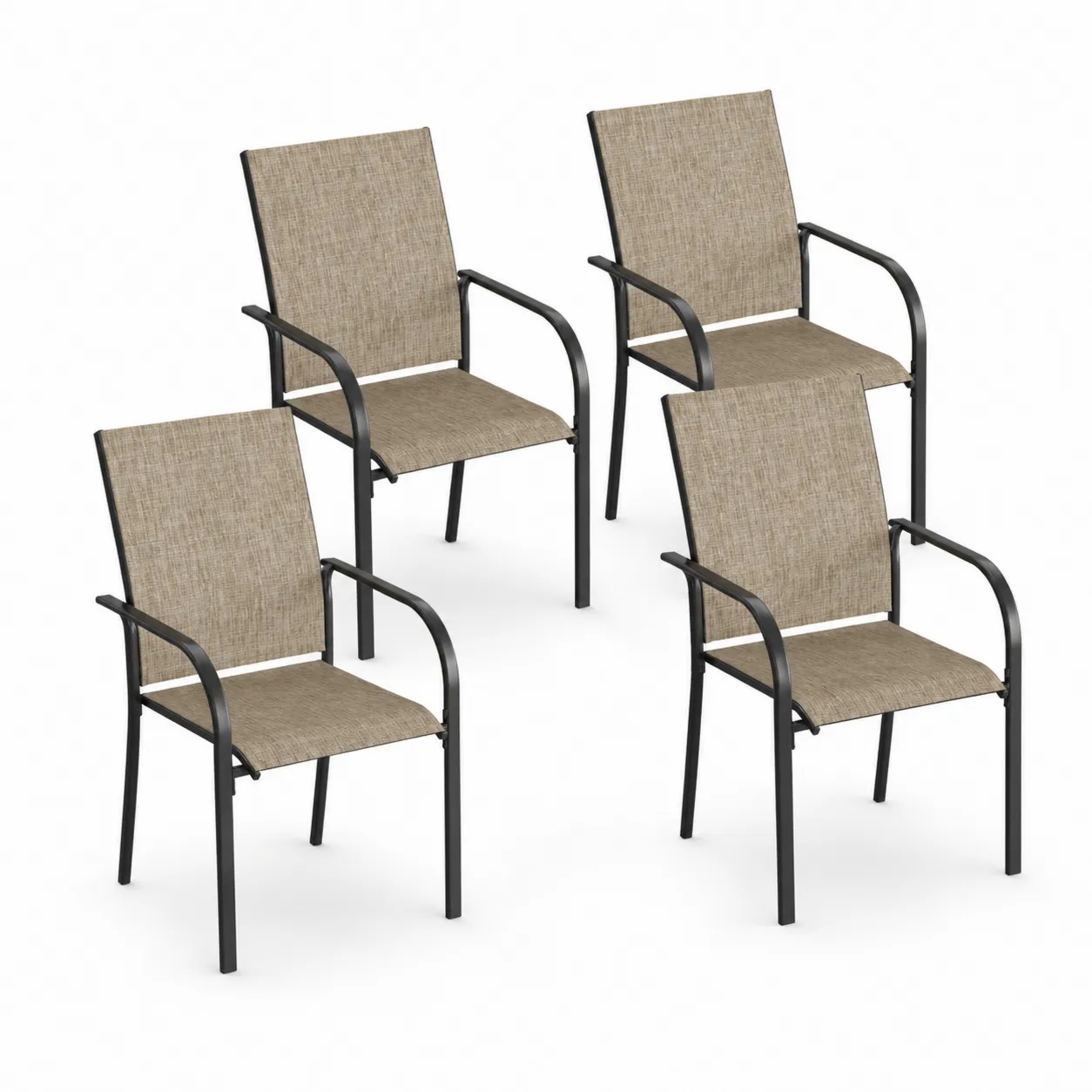 Ensemble de 4 chaises de jardin en textilène avec cadre en acier