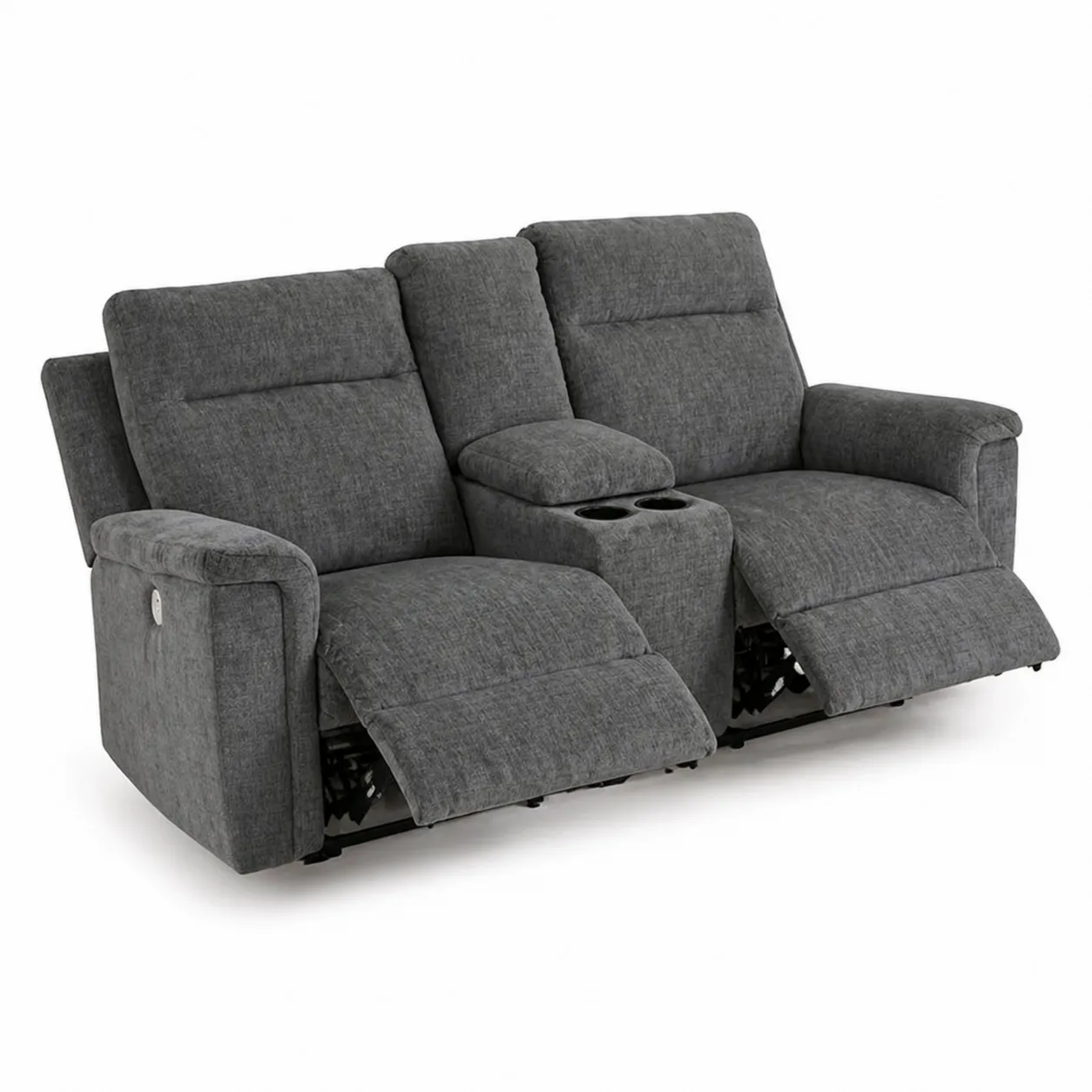 Canapé inclinable 2 places en textile gris avec porte-gobelets