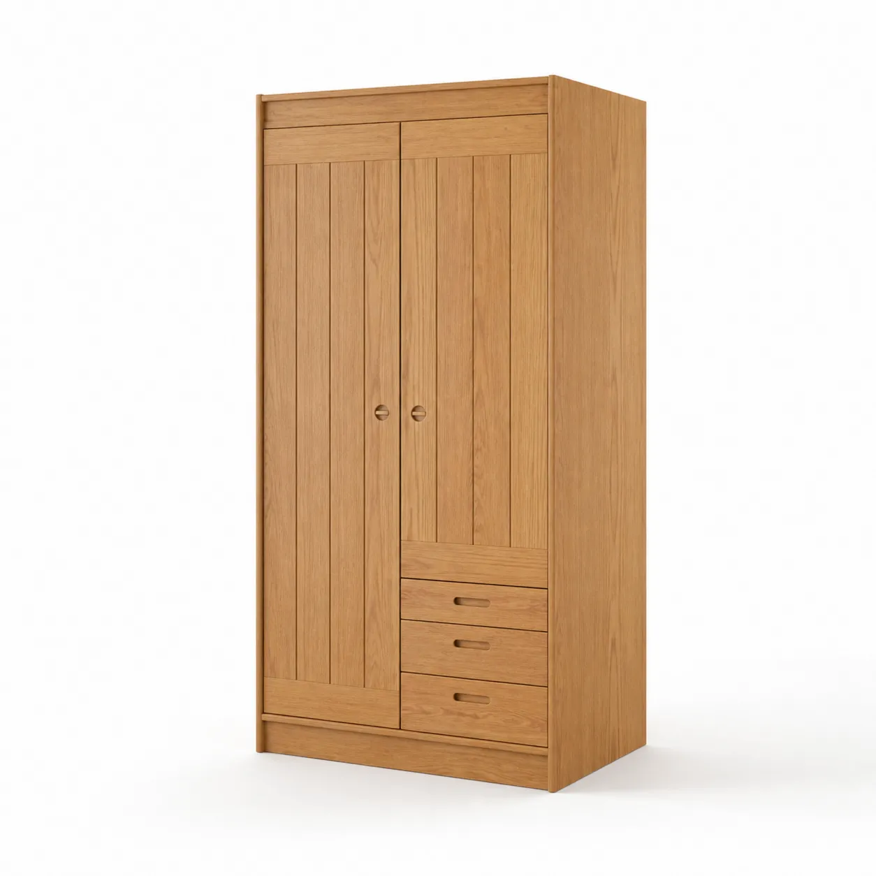 Armoire en bois de chêne clair avec portes et tiroirs