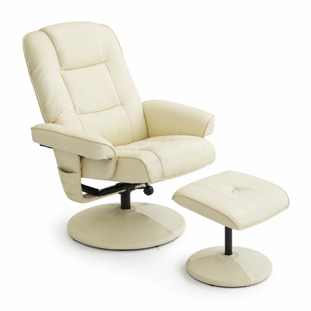 Fauteuil Inclinable en Cuir Synthétique Crème avec Repose-pieds