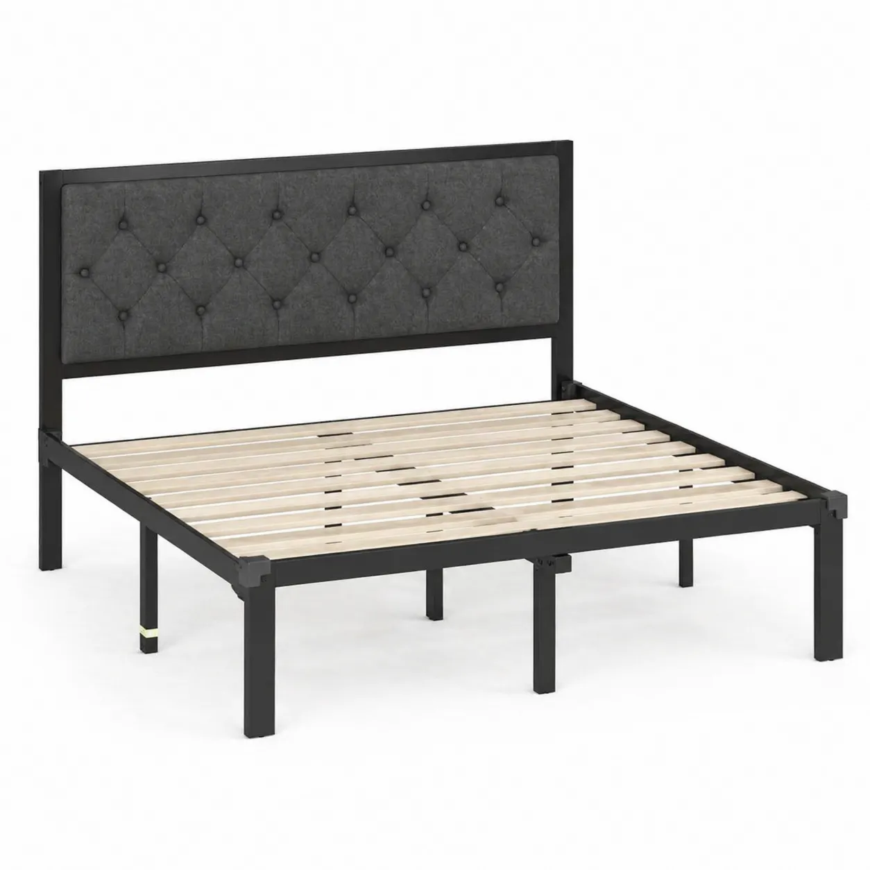 Lit en métal avec tête de lit en tissu polyester gris 140x200 cm