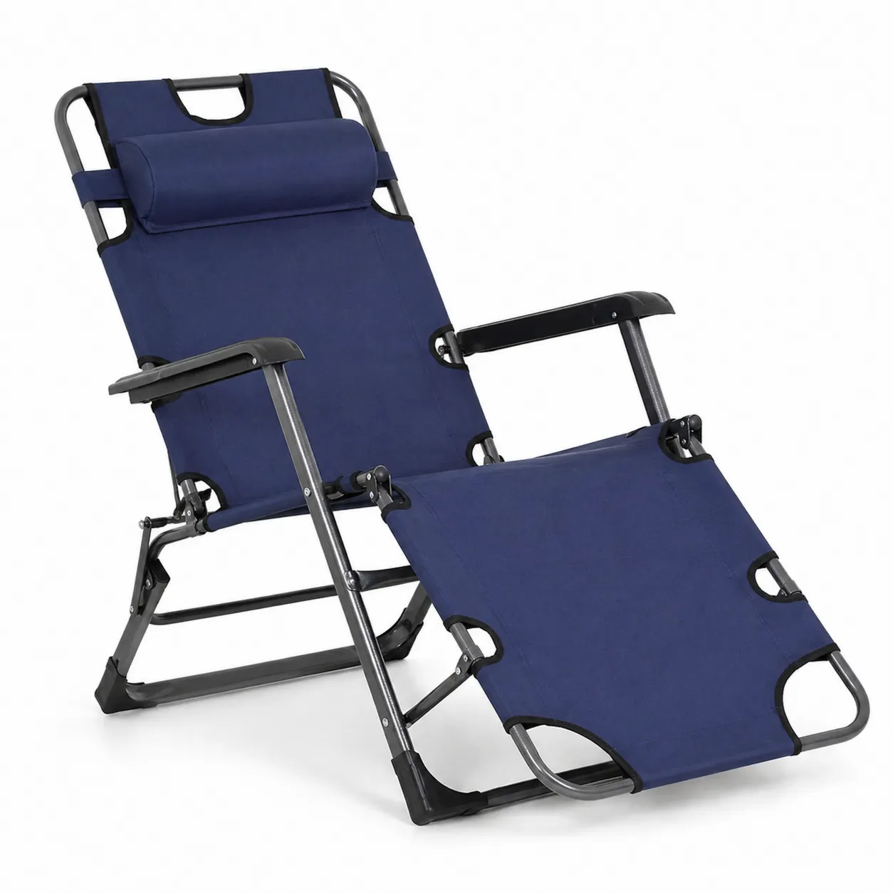 Chaise longue pliante en métal et polyester bleu