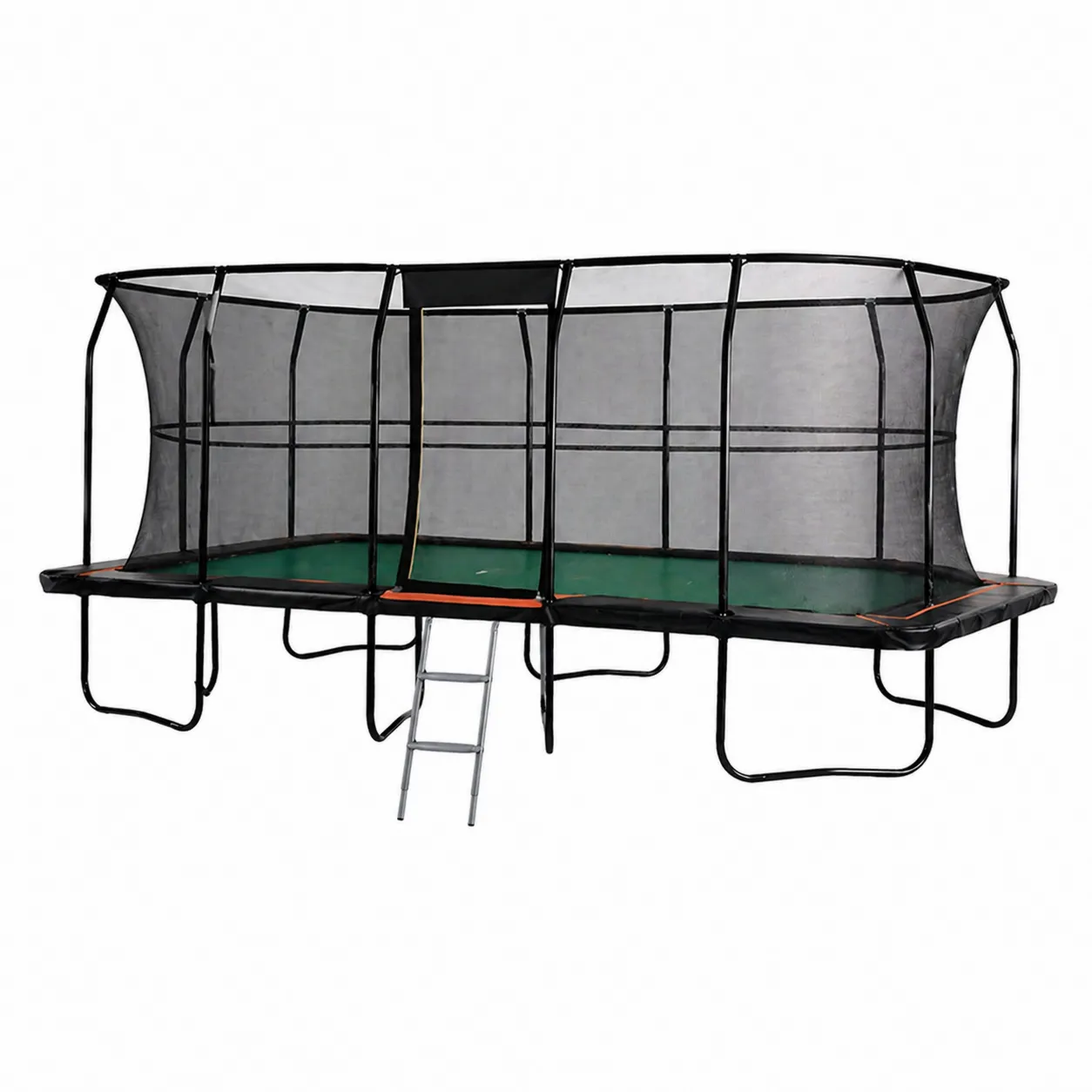 Trampoline rectangulaire en acier avec filet et échelle 520x305 cm Noir/Vert