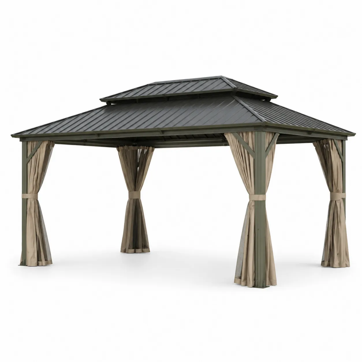 Pavillon de Jardin en Aluminium avec Rideaux en Polyester