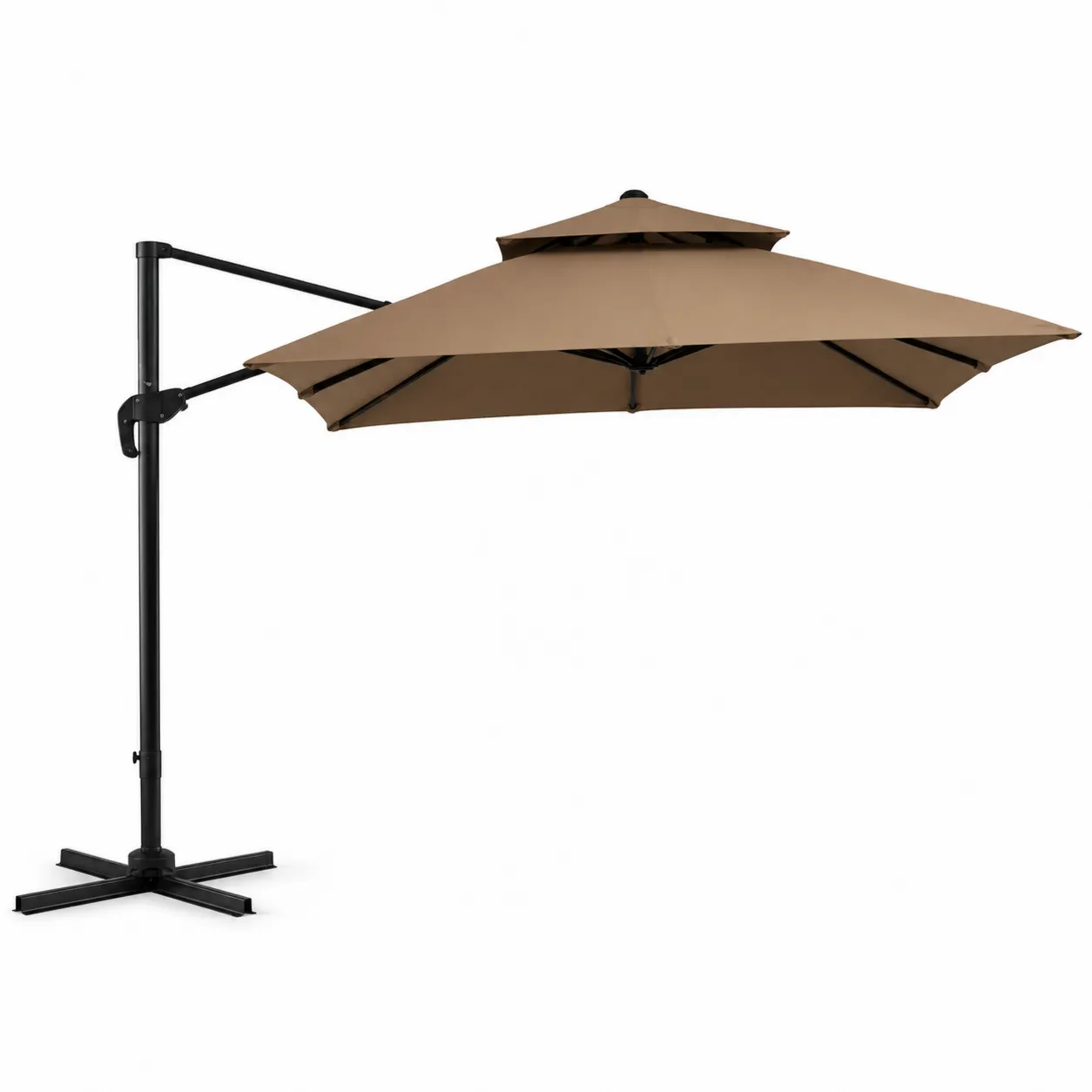 Parasol déporté double toit rectangulaire 3x4 m aluminium et polyester Taupe
