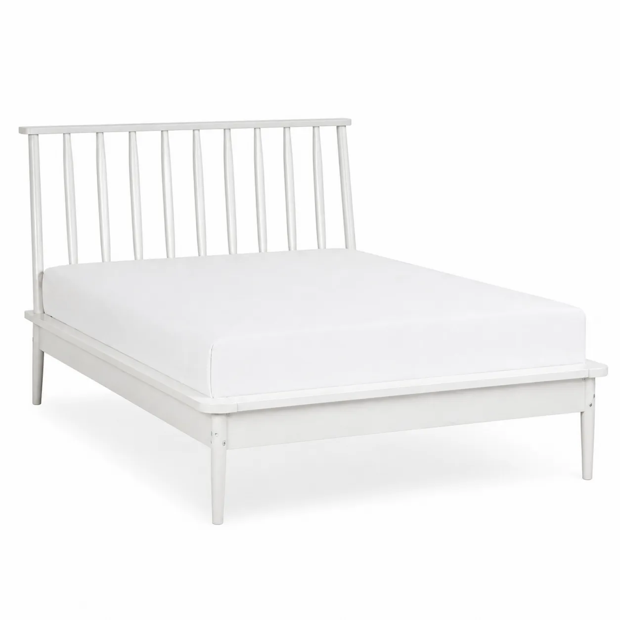 Lit double en bois massif blanc avec tête de lit à barres 200x160 cm