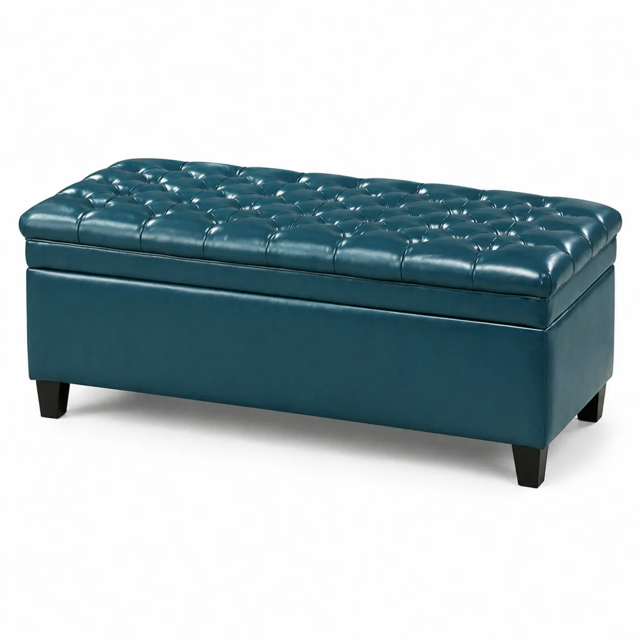Banc de rangement rectangulaire en cuir synthétique bleu avec capitonnage 110 cm