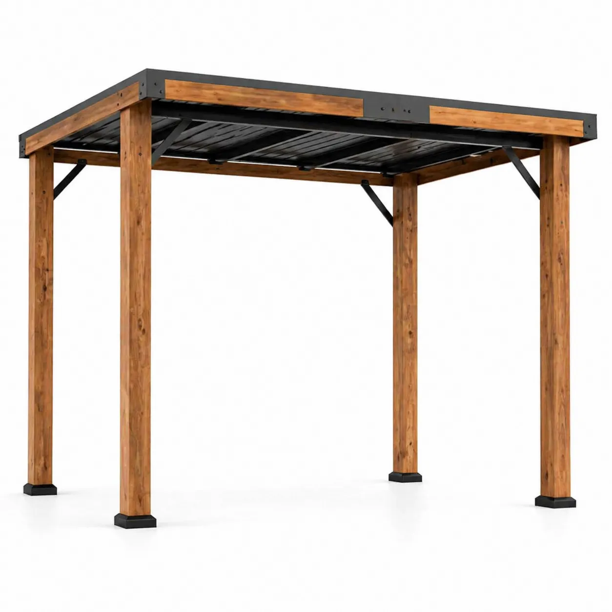 Pavillon en bois et métal avec toit en acier 3x3 m