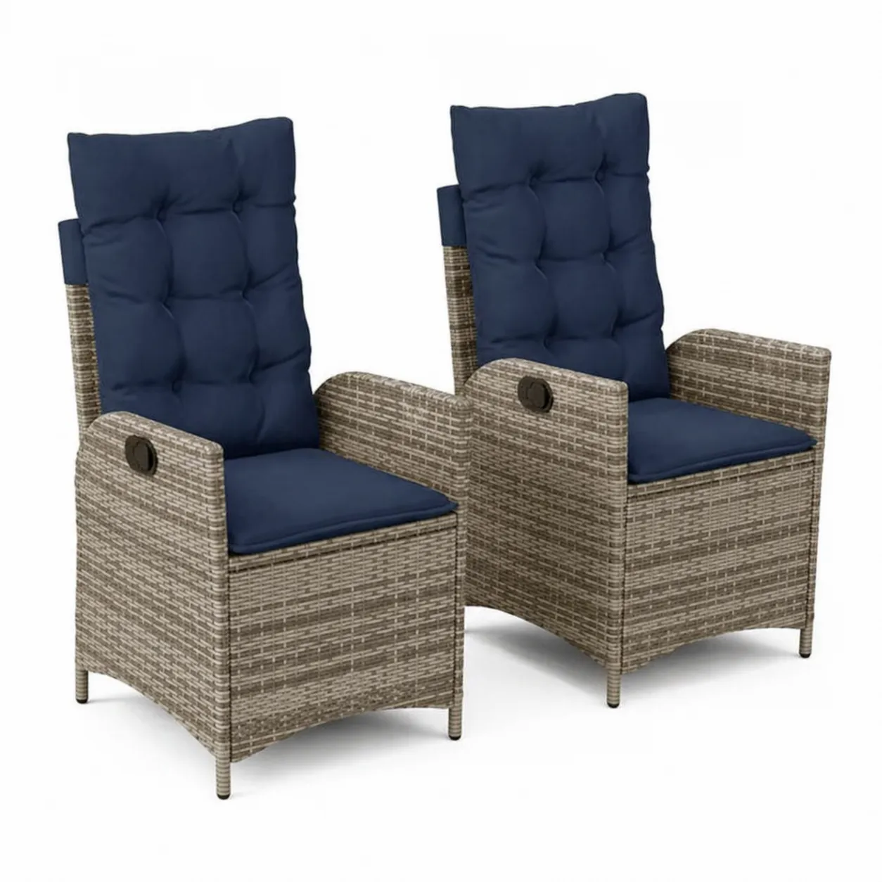 Paire de fauteuils de jardin en rotin avec coussins en polyester bleu