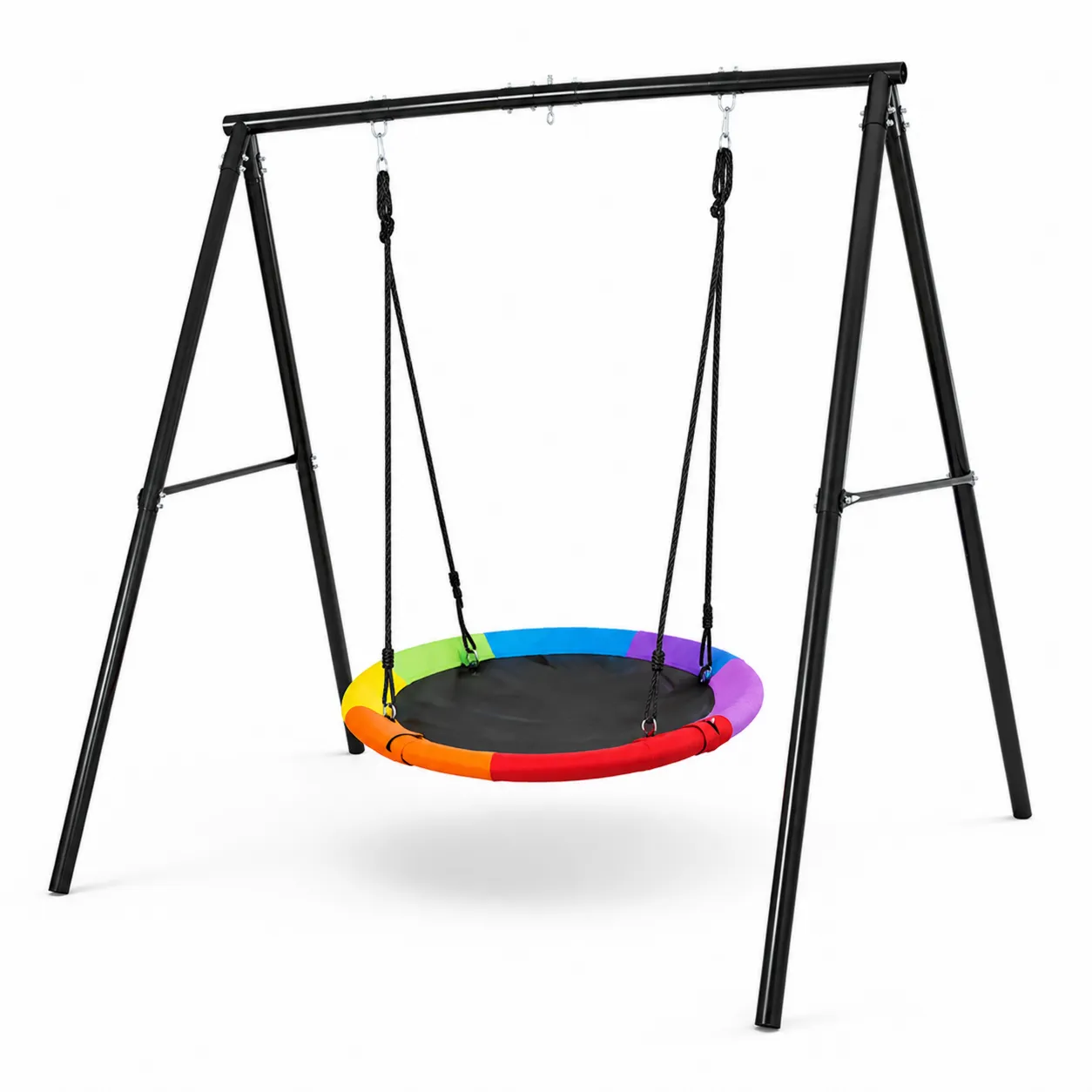 Balançoire Nid Rond en Acier avec Siège en Polyester 120 cm Noir/Arc-en-ciel