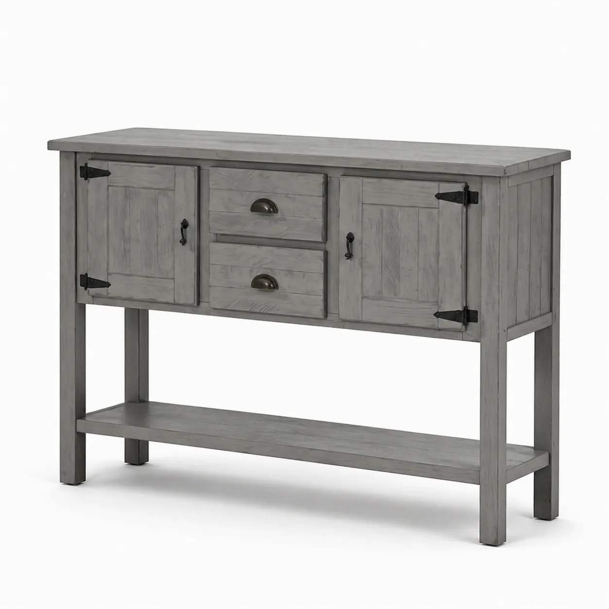Buffet en bois de pin gris avec 2 tiroirs et 2 portes