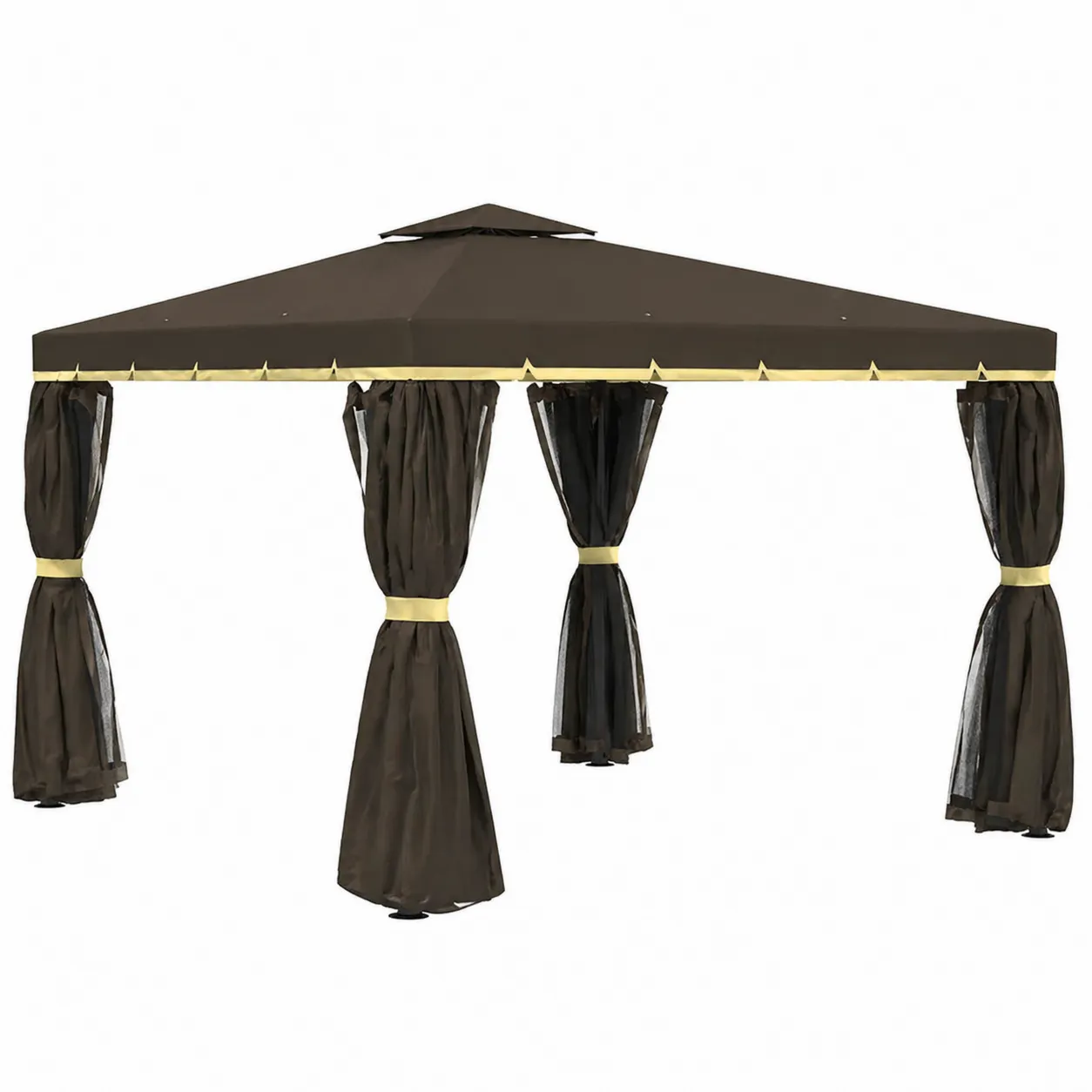 Pavillon de jardin métallique avec rideaux en polyester Marron et Noir