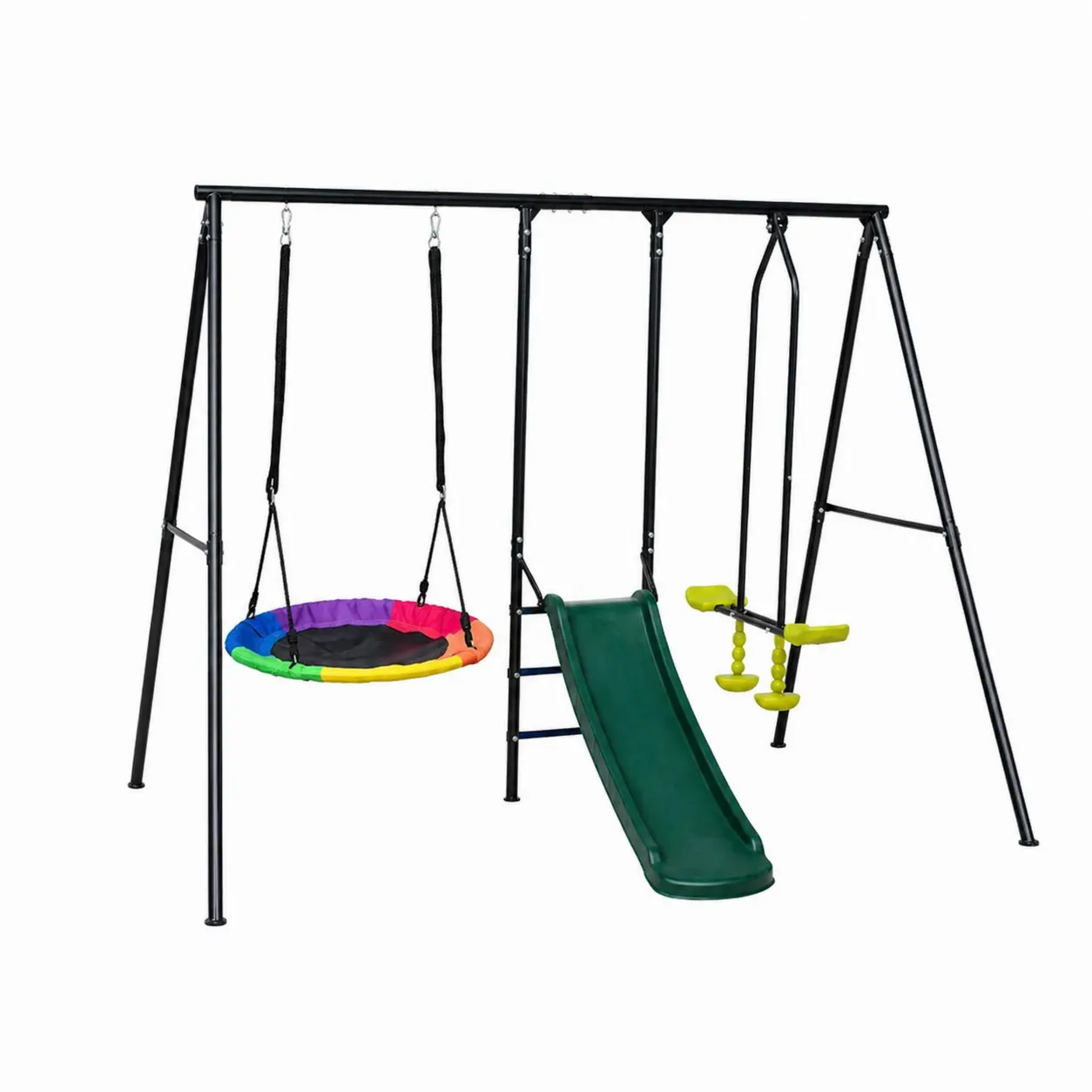 Portique avec Balançoire Panier et Toboggan Multicolore en Acier