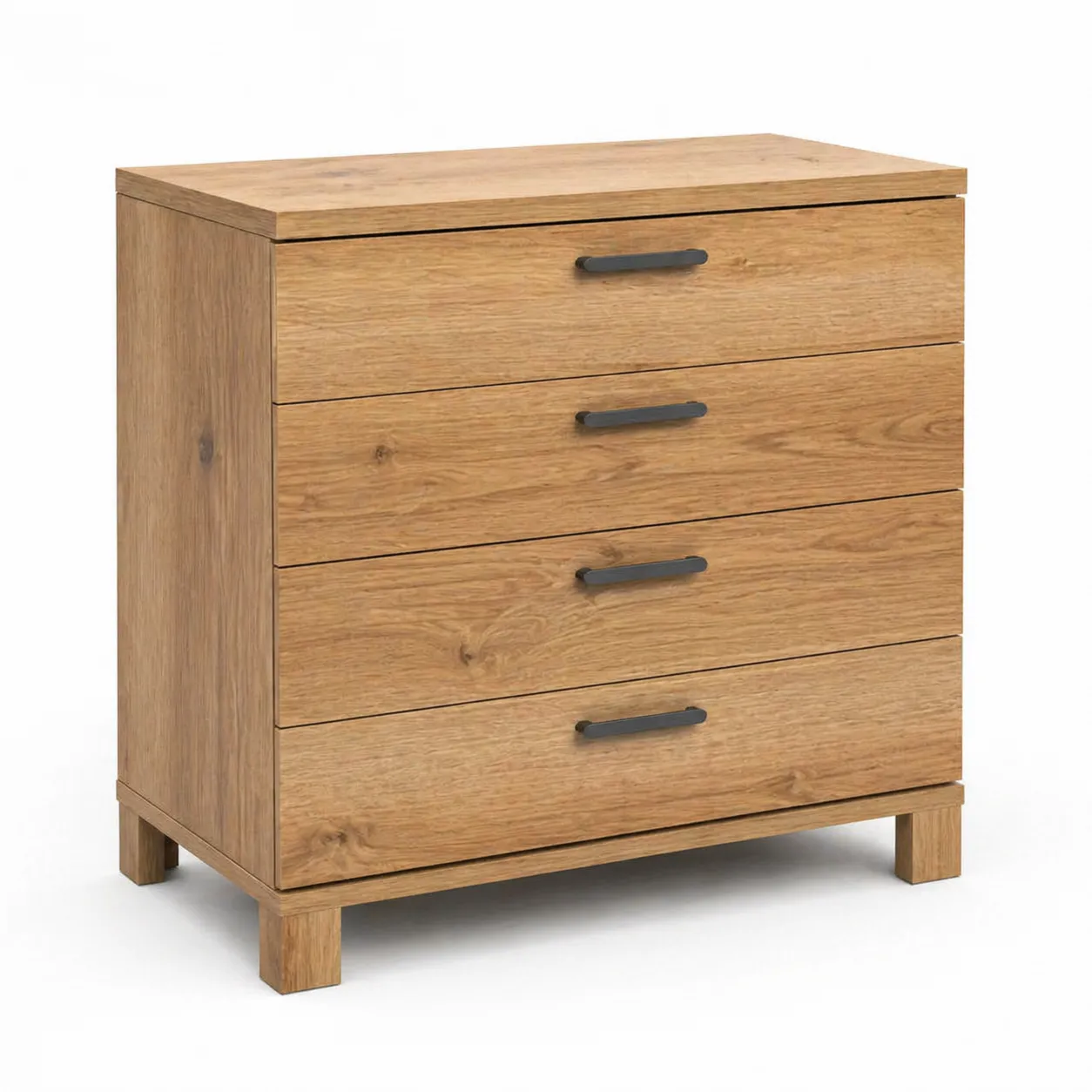 Commode 4 tiroirs en chêne avec poignées en métal noir