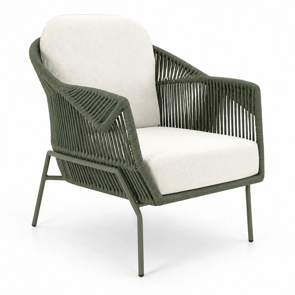 Fauteuil extérieur en corde et aluminium Vert et Beige