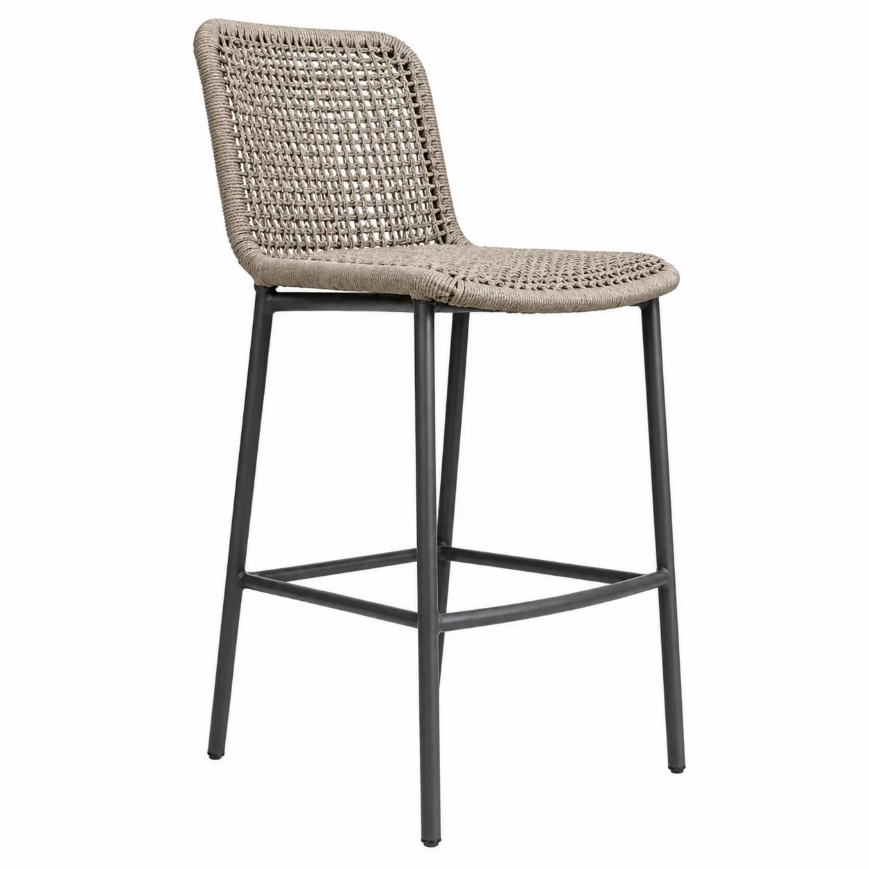 Chaise de Bar en Aluminium et Corde Tressée Beige