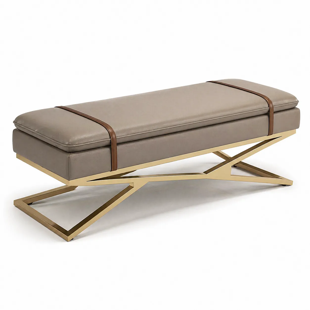 Banc en cuir PU avec structure en métal doré 150x45x48 cm