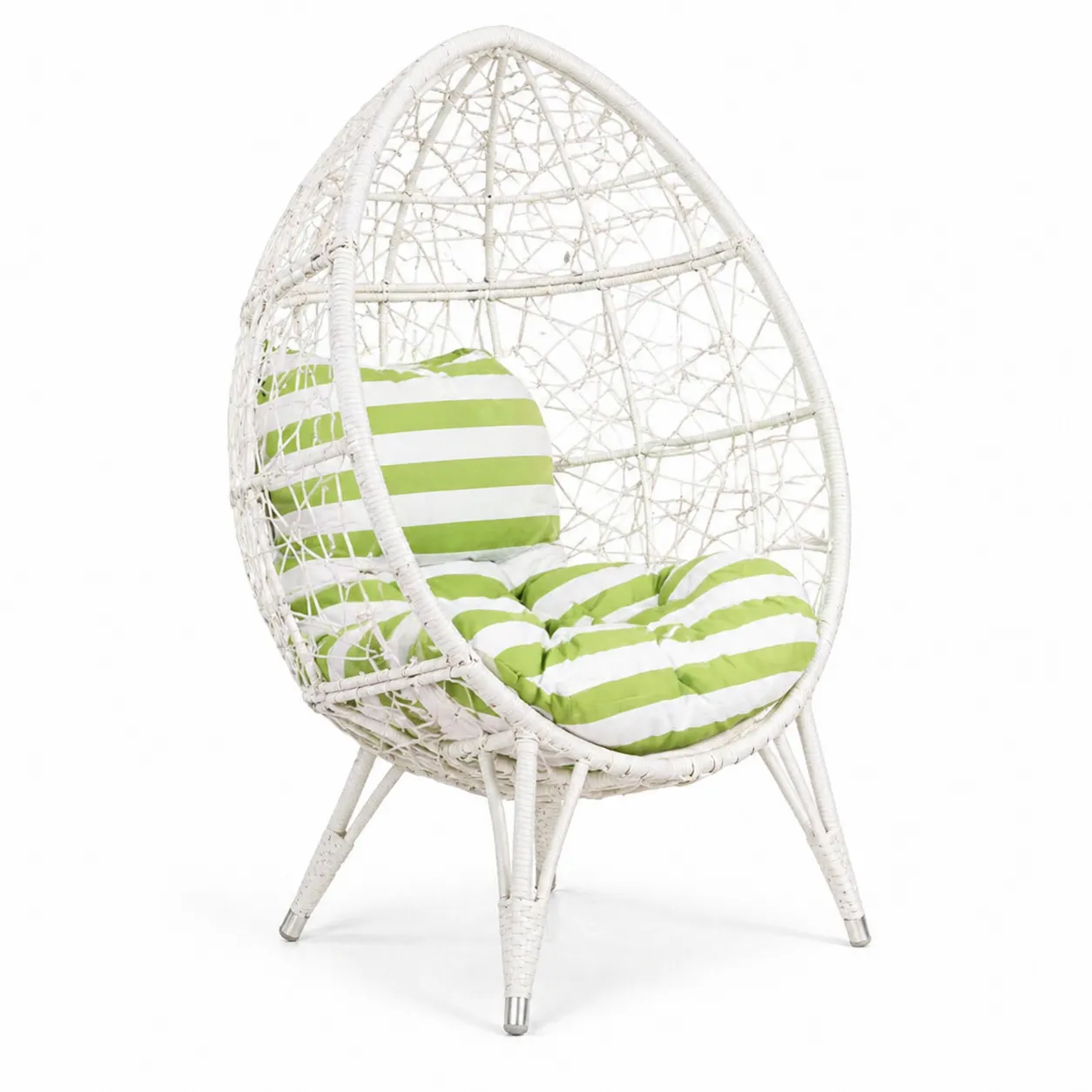 Fauteuil en résine tressée avec coussins rayés Vert et Blanc