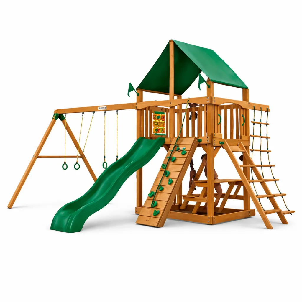 Aire de Jeux en Bois avec Balançoires et Toboggan