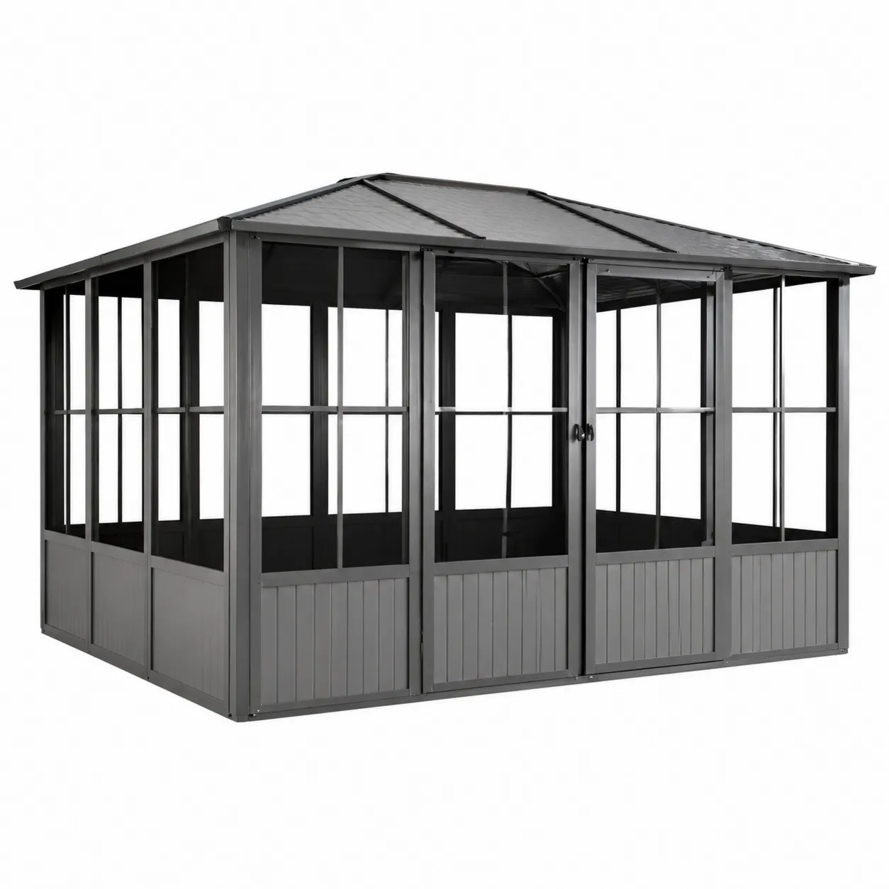 Pavillon de jardin en aluminium avec fenêtres en polycarbonate Gris