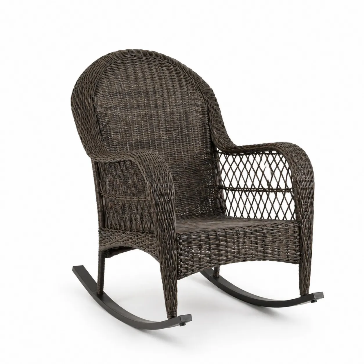 Chaise à bascule en osier synthétique et acier Marron