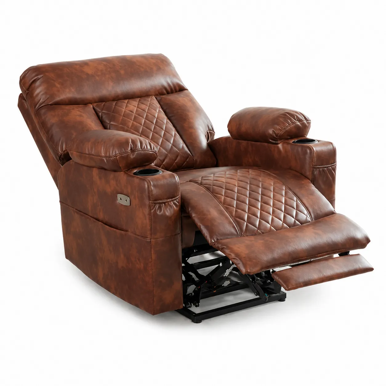 Fauteuil inclinable en cuir synthétique PU marron avec repose-pieds et ports USB