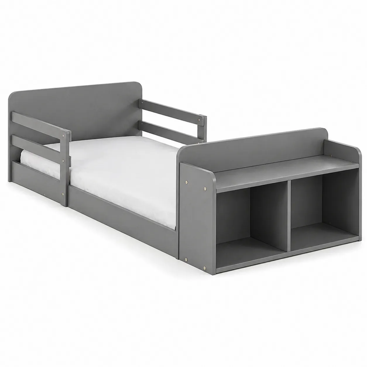 Lit enfant en bois gris avec rangement intégré 140x70 cm