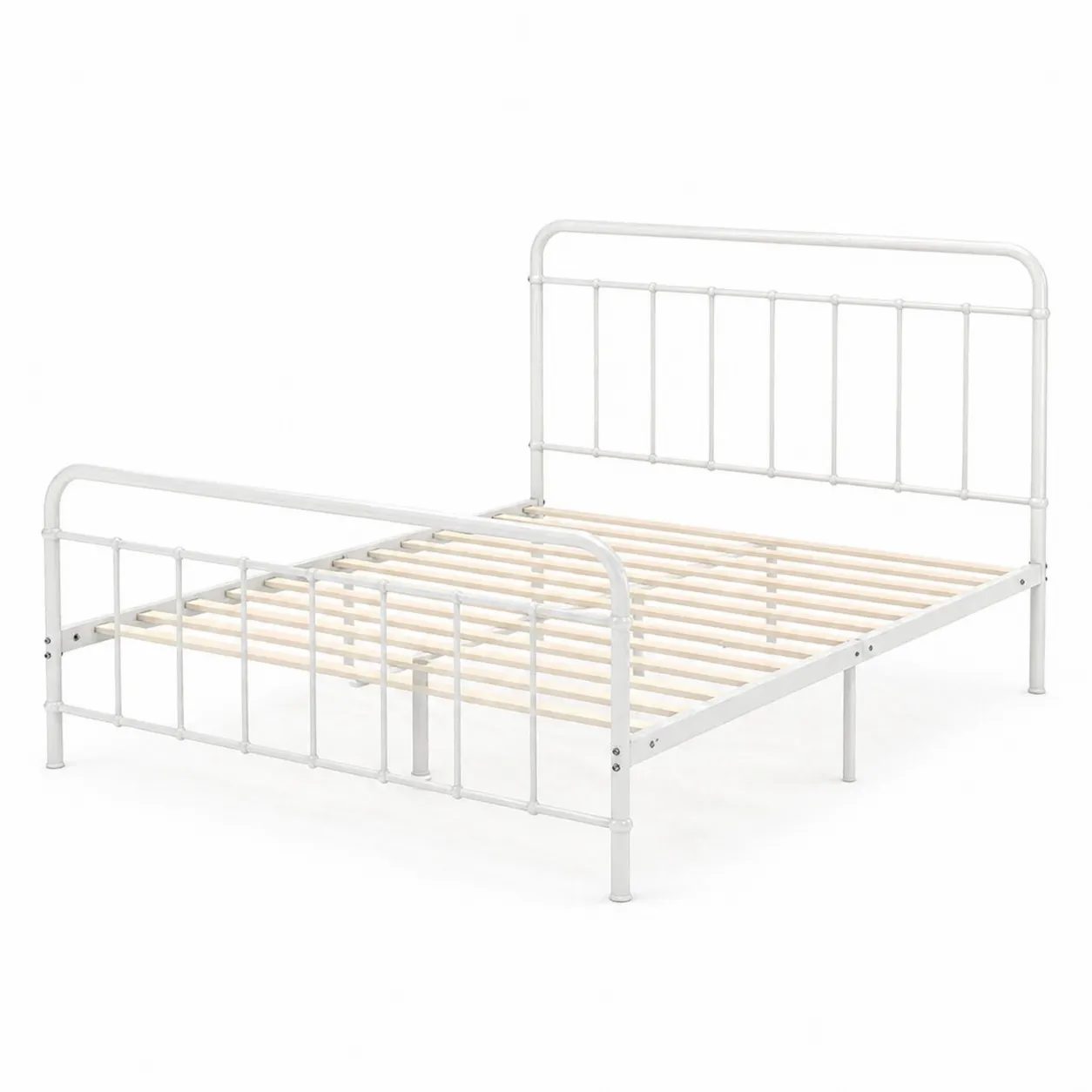 Cadre de lit en métal blanc avec lattes en pin 140x190 cm