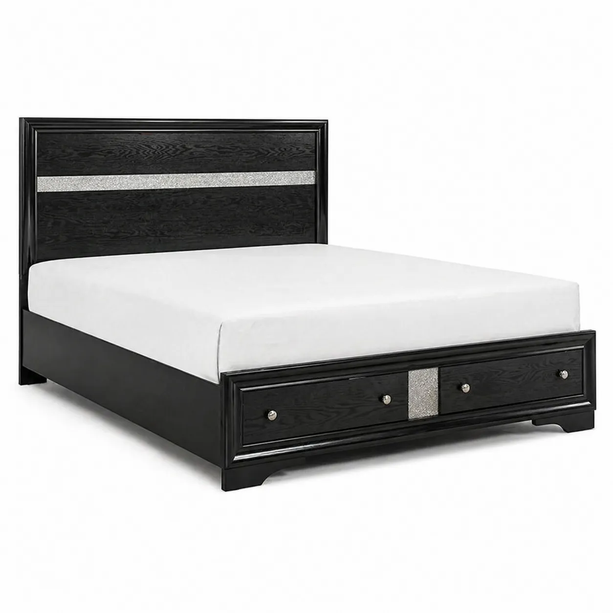 Lit en bois noir avec tiroirs intégrés