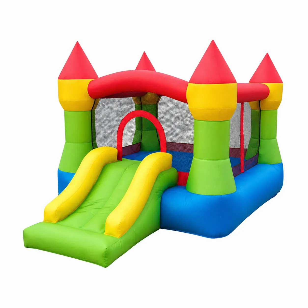 Château gonflable en PVC avec toboggan Rouge/Jaune/Vert/Bleu