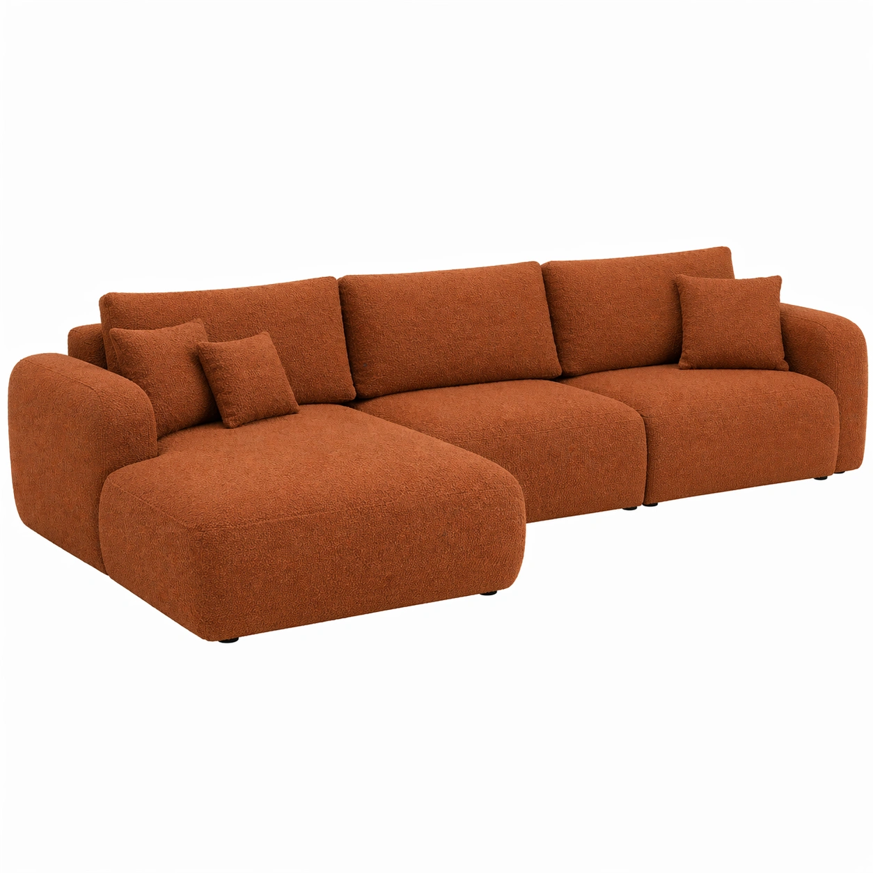 Sofá modular de 3 plazas con chaise longue en tejido bouclé terracota-cartlirae