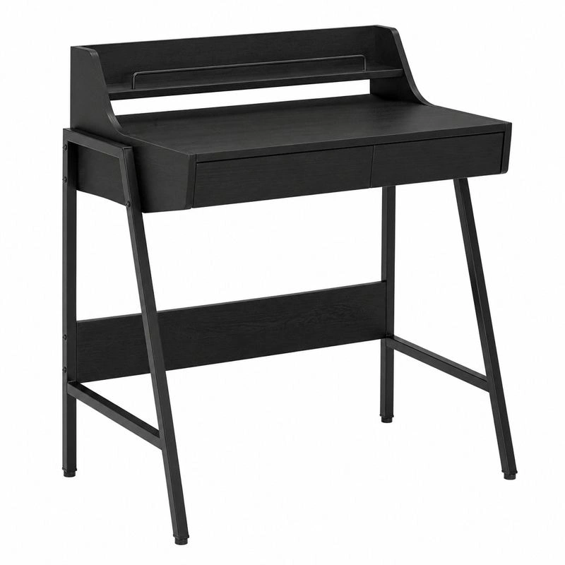 Escritorio compacto moderno con cajones y estante superior estilo industrial 77x46 cm acabado negro-cartlirae